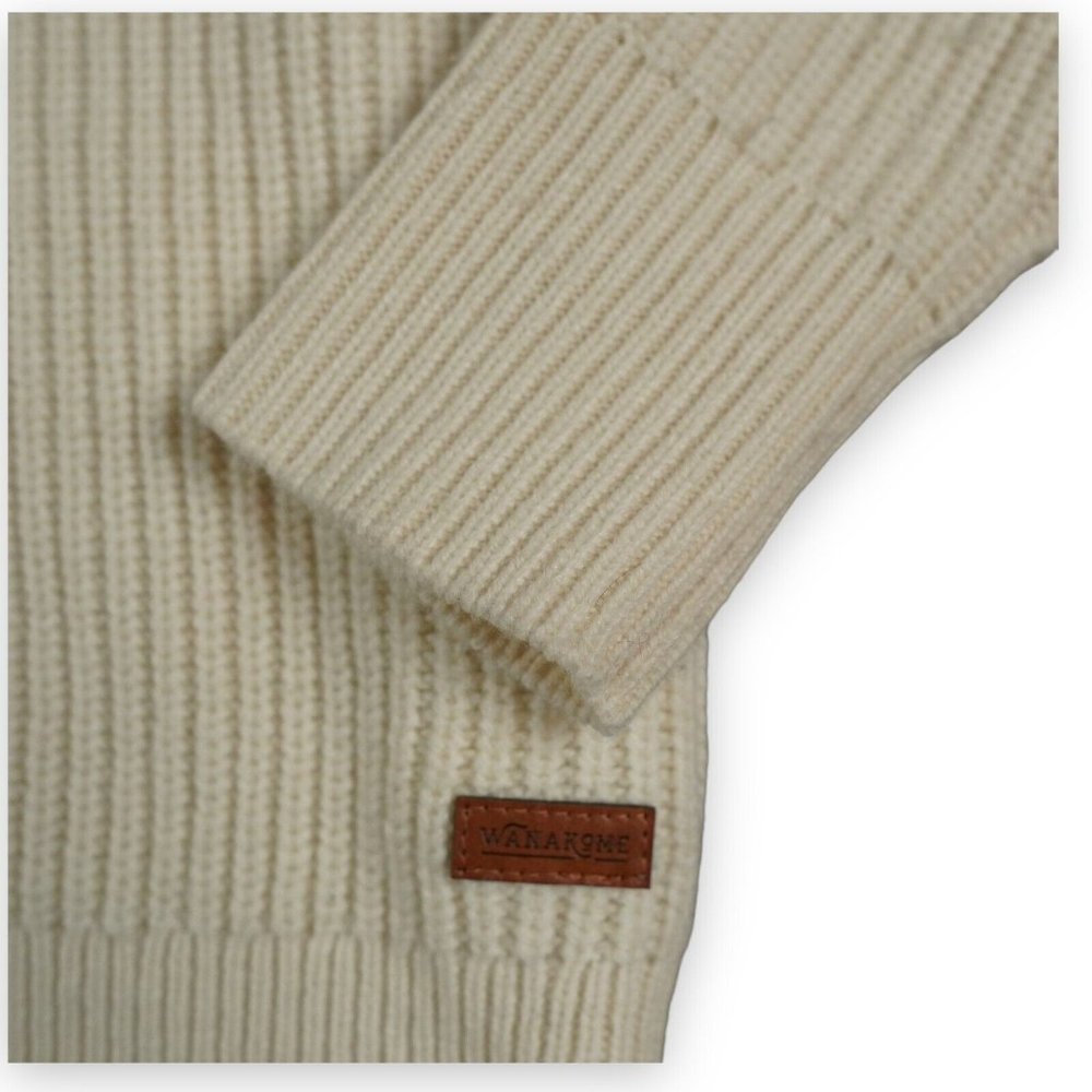 Wanakome Noemie Wool Sweater Women XS‎ Off White Blue Star 1/4 Zip Warm Comfy - Picture 8 of 12